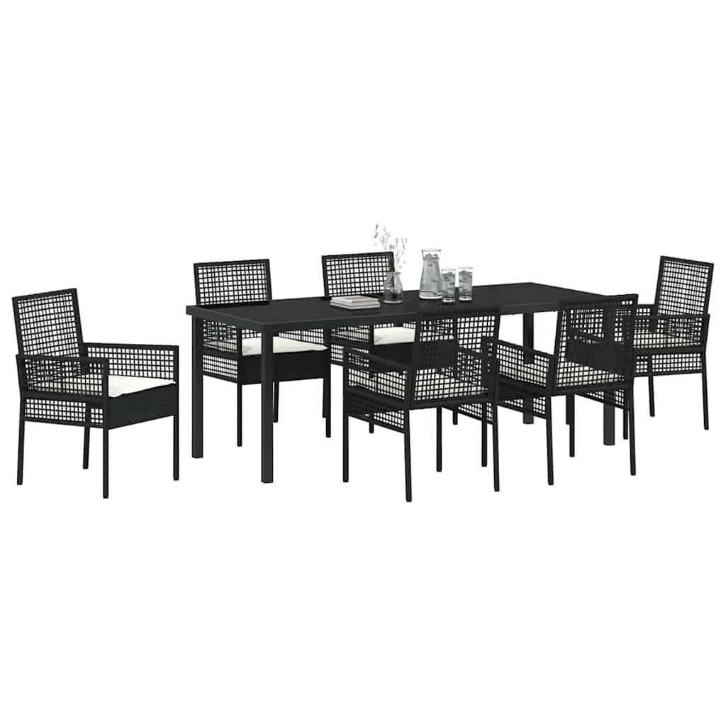 Tuin Eettafelset Met Kussen 7 Pcs Poly Rattan 6-persoons Zwart en crèmewit 200 cm