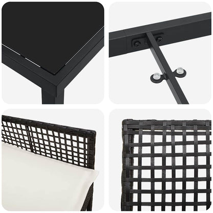 Tuin Eettafelset Met Kussen 9 Pcs Poly Rattan 8-persoons Zwart en crème 200 cm