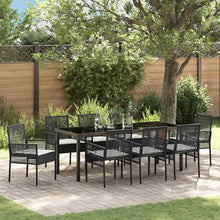 Tuin Eettafelset Met Kussen 9 Pcs Poly Rattan 8-persoons Zwart en crème 200 cm