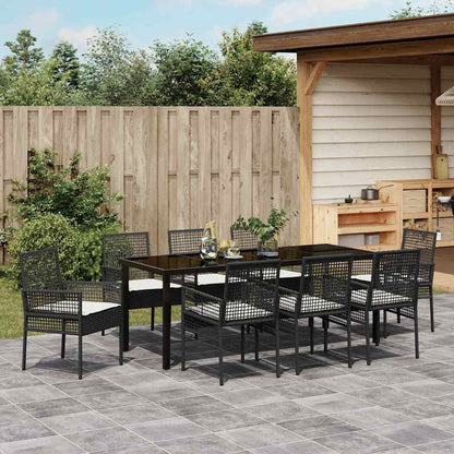 Tuin Eettafelset Met Kussen 9 Pcs Poly Rattan 8-persoons Zwart en crème 200 cm