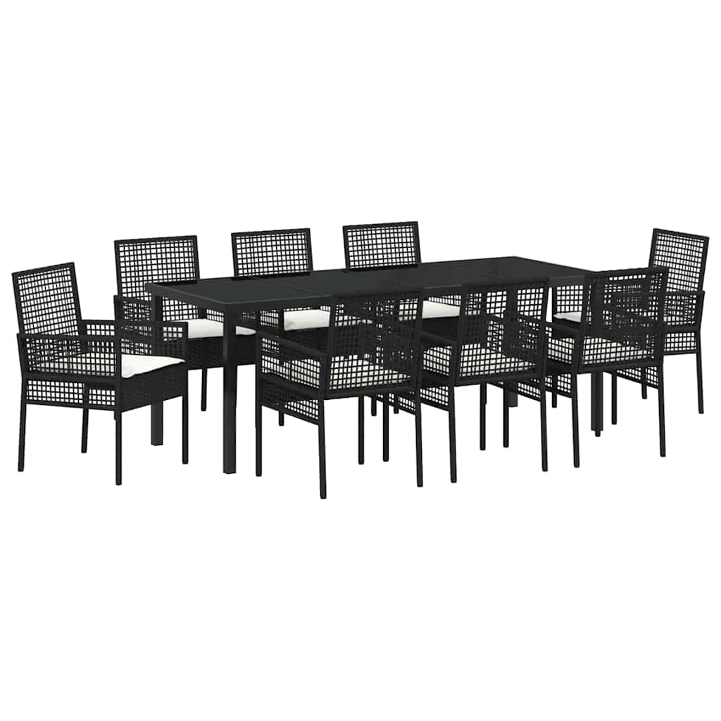 Tuin Eettafelset Met Kussen 9 Pcs Poly Rattan 8-persoons Zwart en crème 200 cm