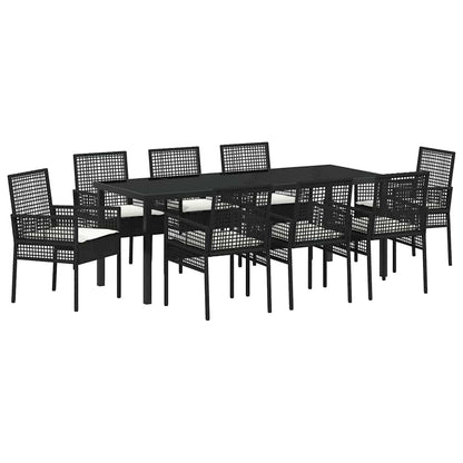 Tuin Eettafelset Met Kussen 9 Pcs Poly Rattan 8-persoons Zwart en crème 200 cm