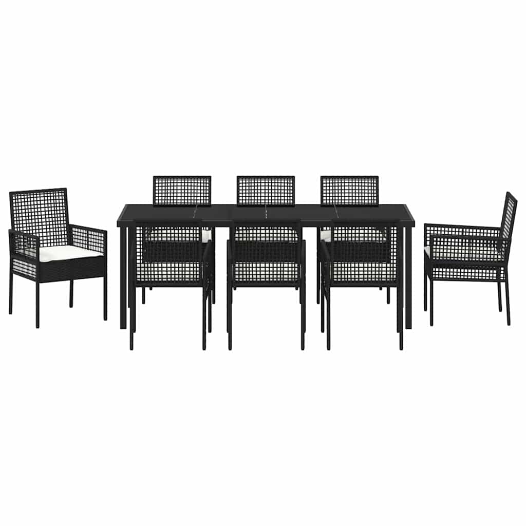 Tuin Eettafelset Met Kussen 9 Pcs Poly Rattan 8-persoons Zwart en crème 200 cm