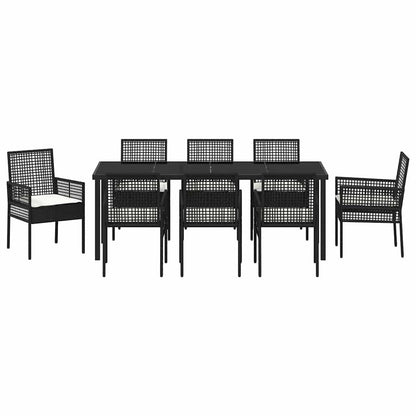 Tuin Eettafelset Met Kussen 9 Pcs Poly Rattan 8-persoons Zwart en crème 200 cm
