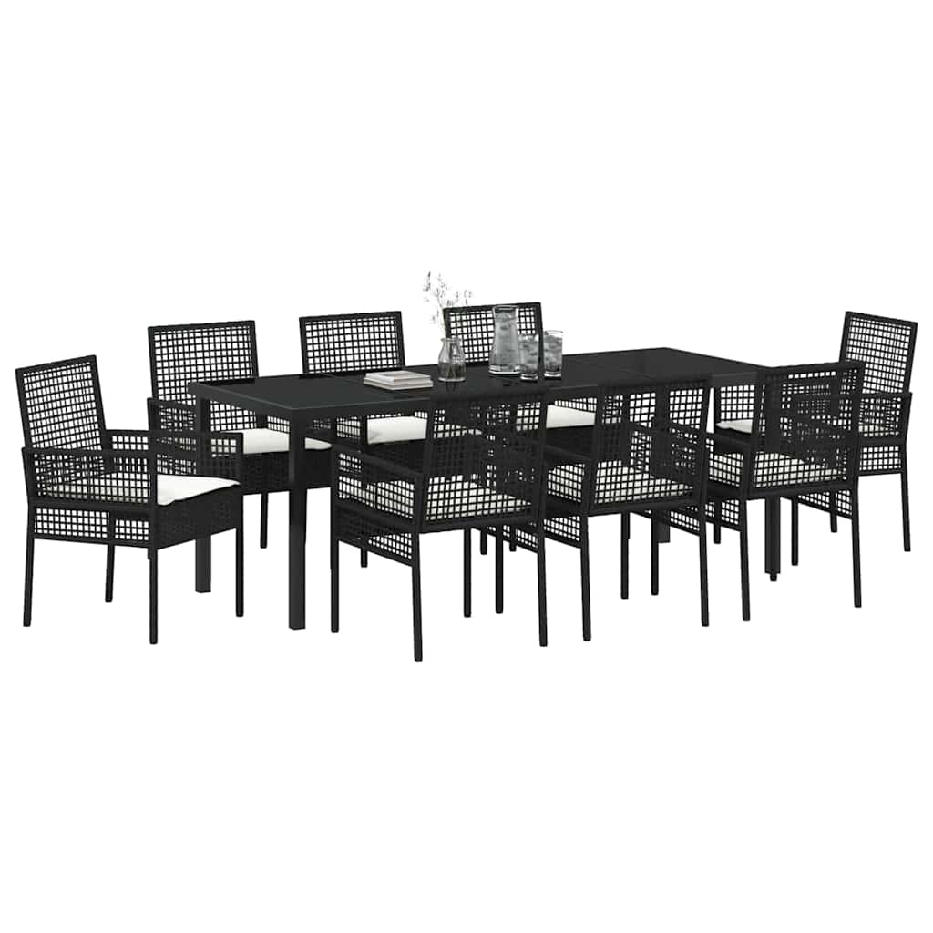 Tuin Eettafelset Met Kussen 9 Pcs Poly Rattan 8-persoons Zwart en crème 200 cm