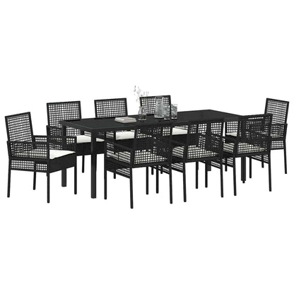 Tuin Eettafelset Met Kussen 9 Pcs Poly Rattan 8-persoons Zwart en crème 200 cm