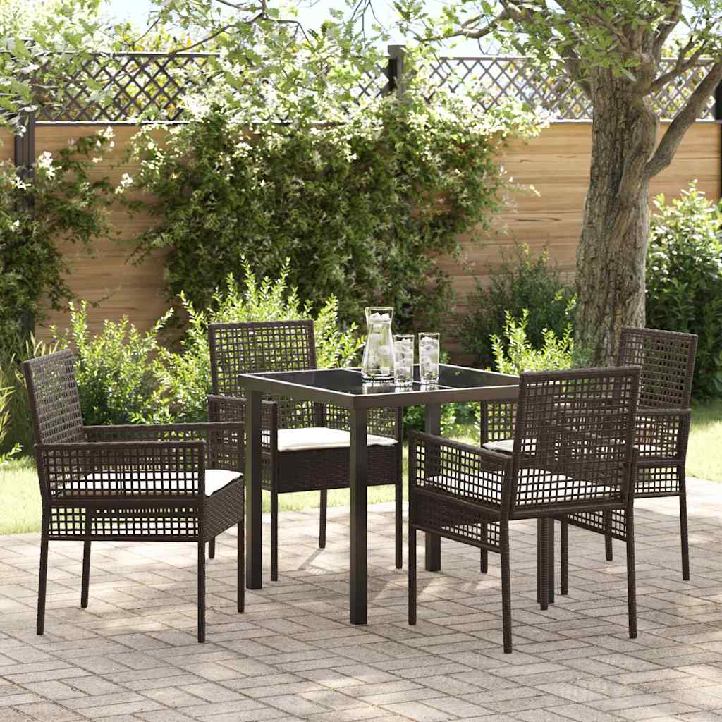 Tuin eettafelset met kussen 5 pcs Bruin poly rattan