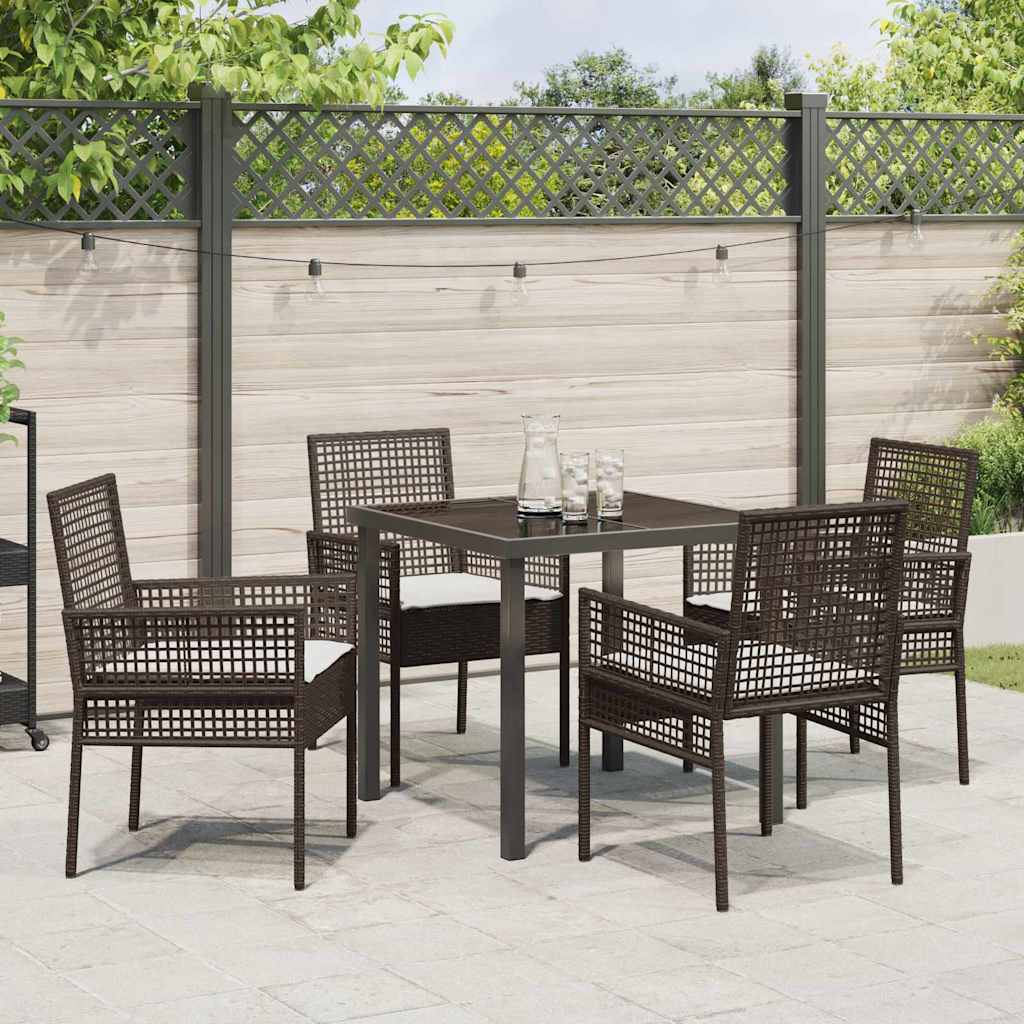 Tuin eettafelset met kussen 5 pcs Bruin poly rattan