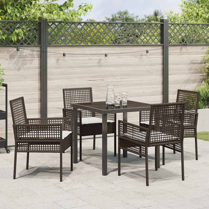 Tuin eettafelset met kussen 5 pcs Bruin poly rattan