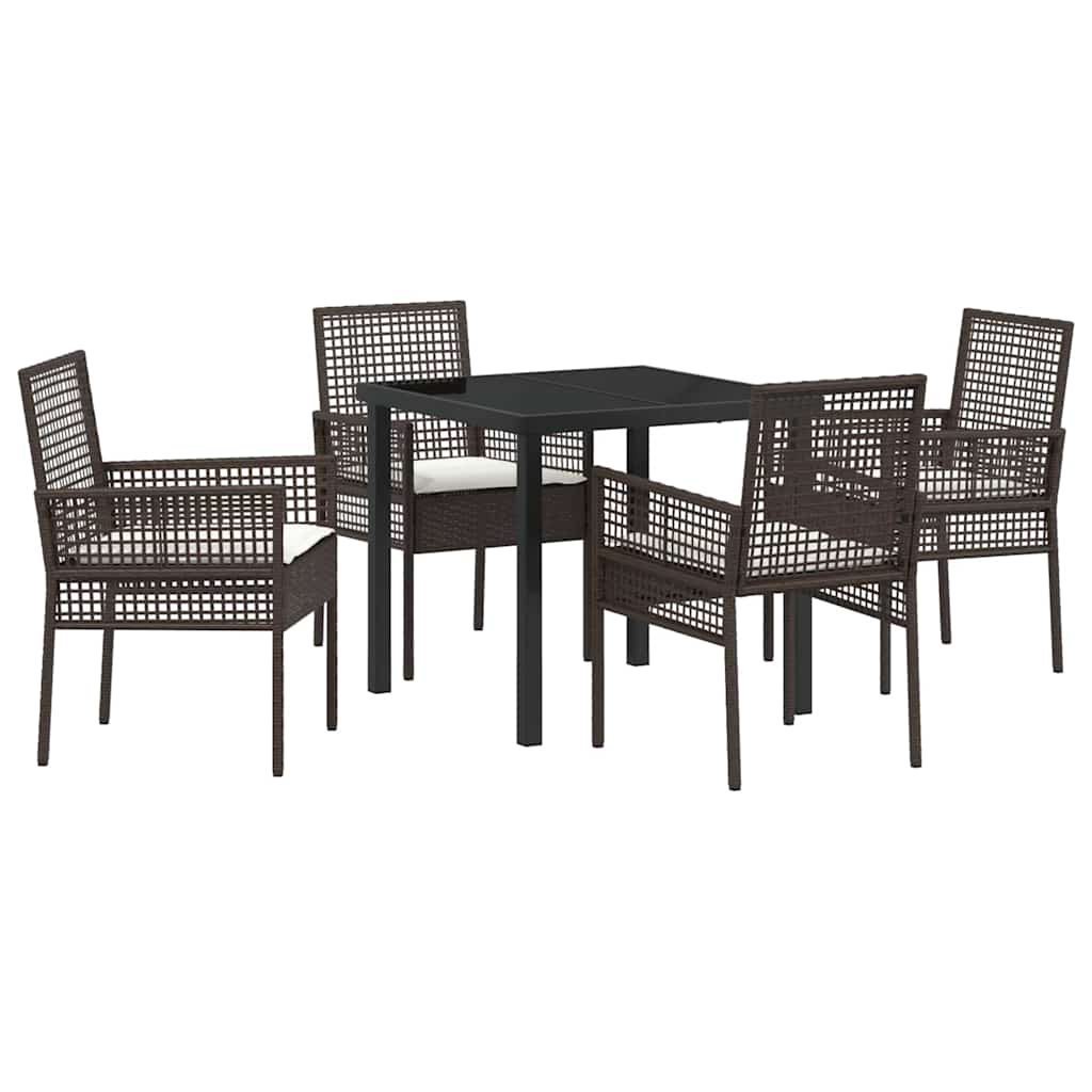 Tuin eettafelset met kussen 5 pcs Bruin poly rattan