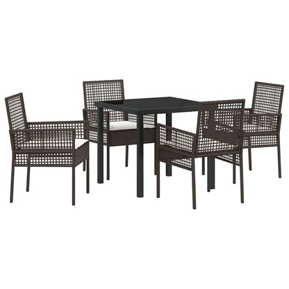 Tuin eettafelset met kussen 5 pcs Bruin poly rattan