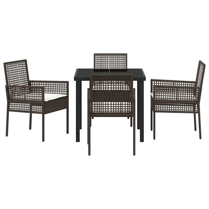 Tuin eettafelset met kussen 5 pcs Bruin poly rattan