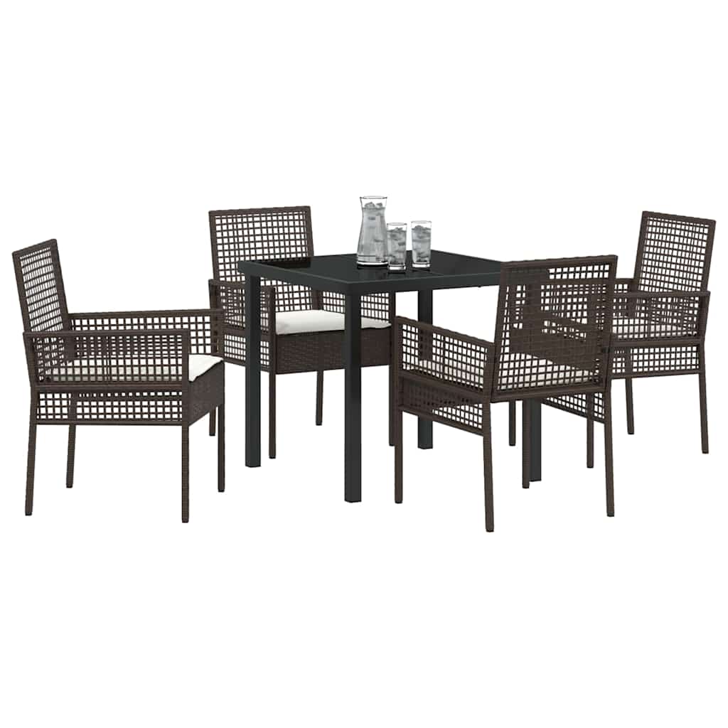 Tuin eettafelset met kussen 5 pcs Bruin poly rattan