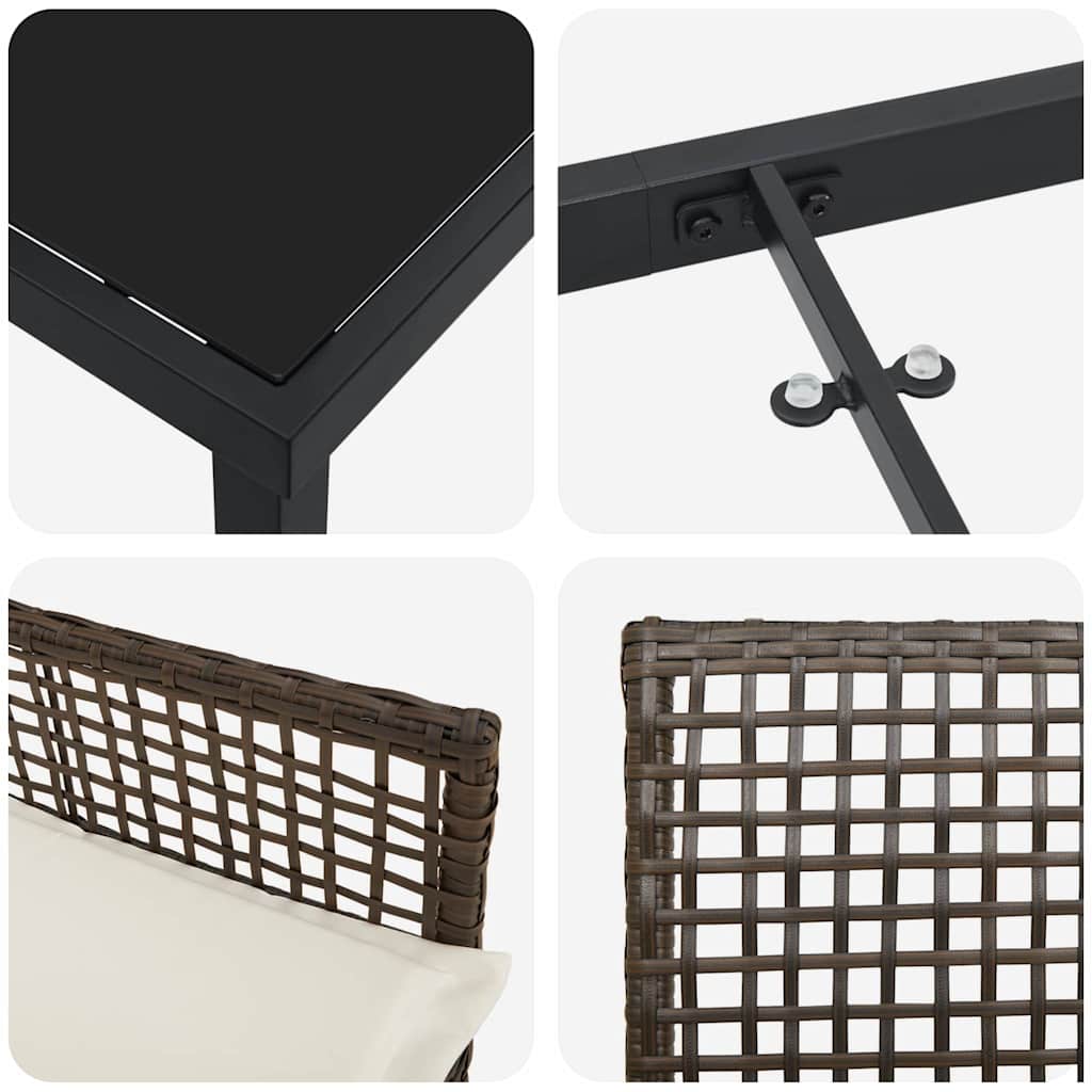 Tuin Eettafelset Met Kussen 7 Pcs Poly Rattan 6-persoons Bruin en crèmewit 200 cm