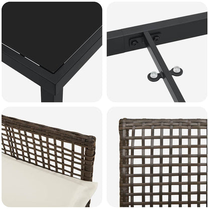 Tuin Eettafelset Met Kussen 7 Pcs Poly Rattan 6-persoons Bruin en crèmewit 200 cm