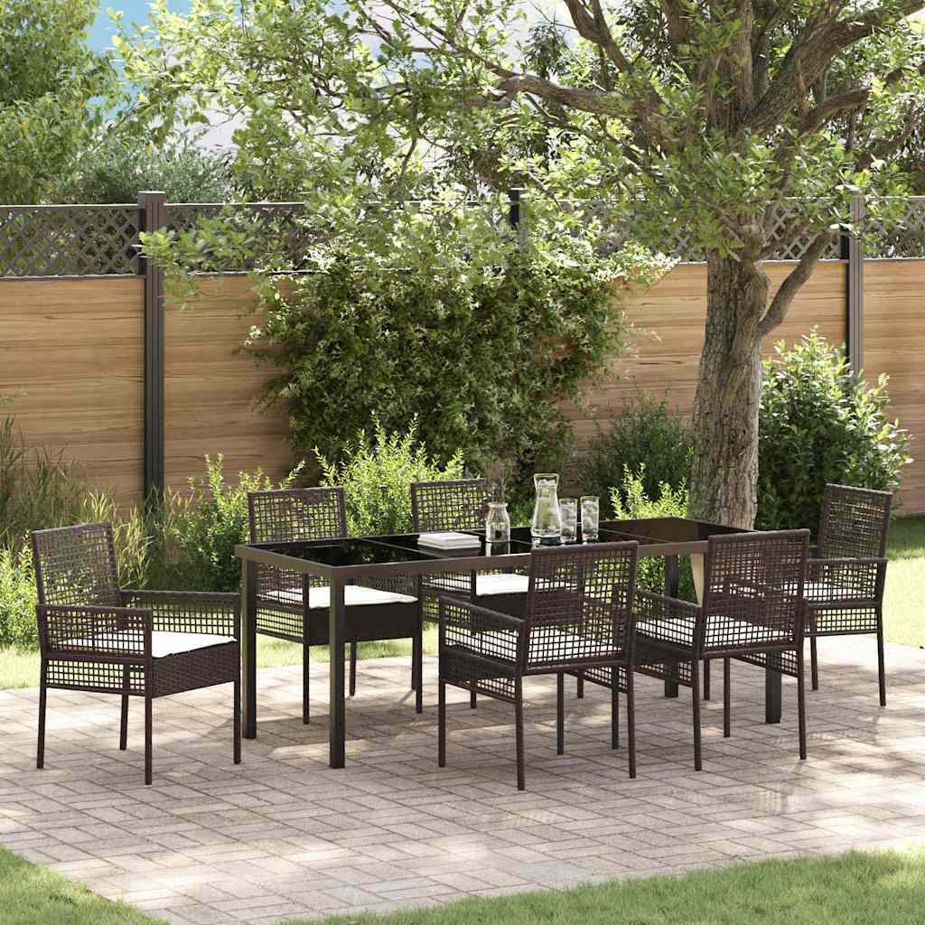 Tuin Eettafelset Met Kussen 7 Pcs Poly Rattan 6-persoons Bruin en crèmewit 200 cm