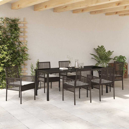 Tuin Eettafelset Met Kussen 7 Pcs Poly Rattan 6-persoons Bruin en crèmewit 200 cm
