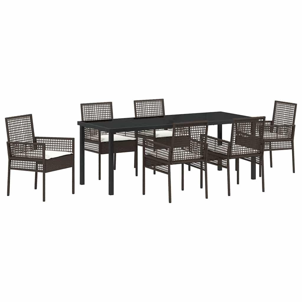 Tuin Eettafelset Met Kussen 7 Pcs Poly Rattan 6-persoons Bruin en crèmewit 200 cm