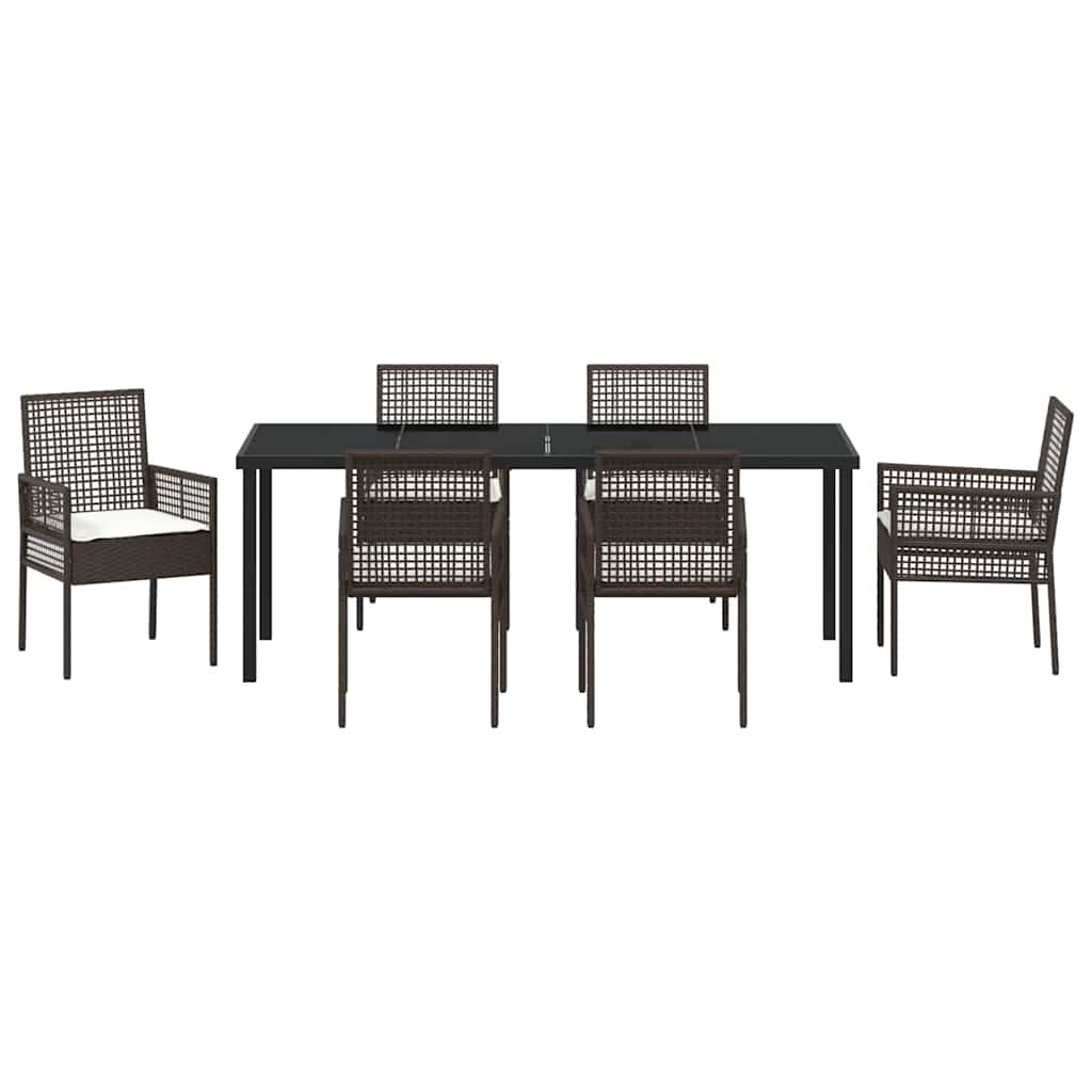 Tuin Eettafelset Met Kussen 7 Pcs Poly Rattan 6-persoons Bruin en crèmewit 200 cm