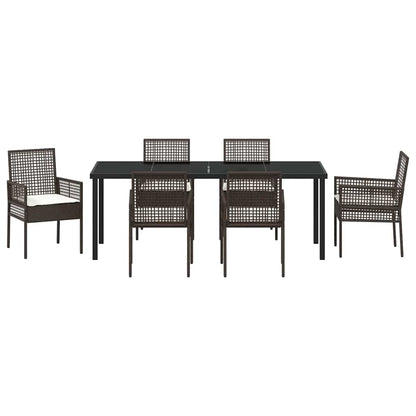 Tuin Eettafelset Met Kussen 7 Pcs Poly Rattan 6-persoons Bruin en crèmewit 200 cm