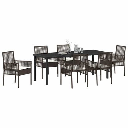 Tuin Eettafelset Met Kussen 7 Pcs Poly Rattan 6-persoons Bruin en crèmewit 200 cm