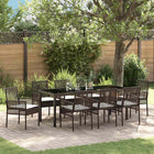 Tuin eettafelset poly rattan 200 cm 8 personen bruin