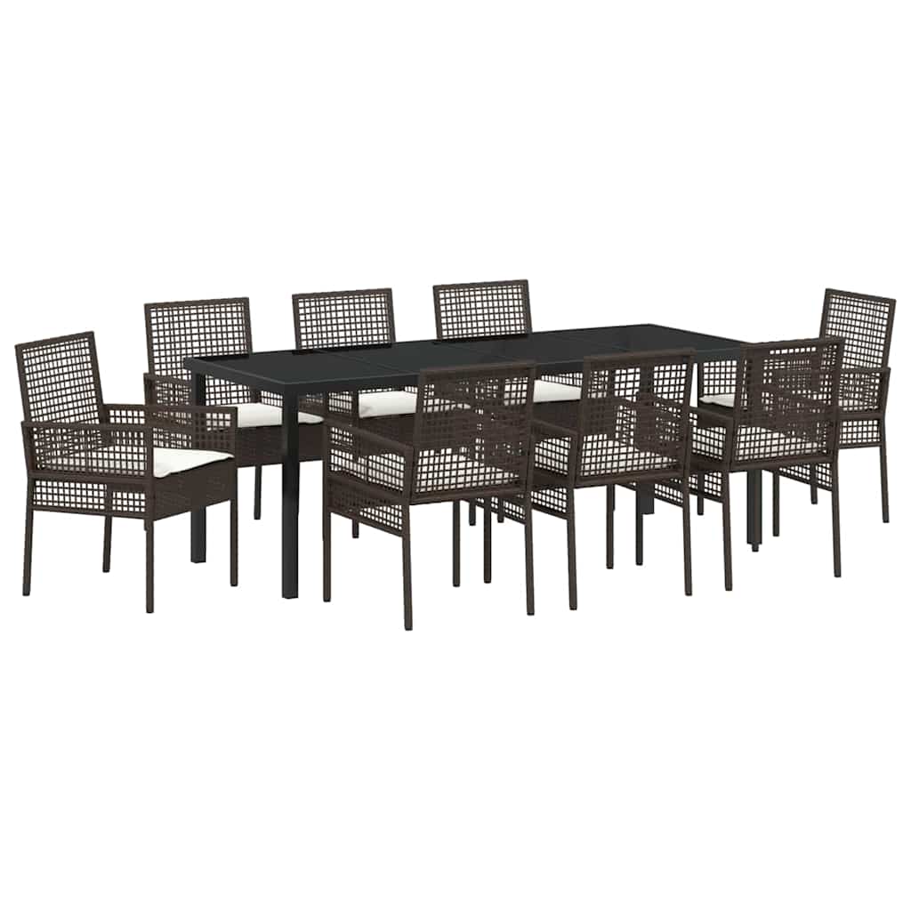 Tuin Eettafelset Met Kussen 9 Pcs Poly Rattan 8-persoons Bruin en crèmewit 200 cm