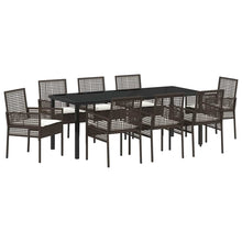 Tuin Eettafelset Met Kussen 9 Pcs Poly Rattan 8-persoons Bruin en crèmewit 200 cm