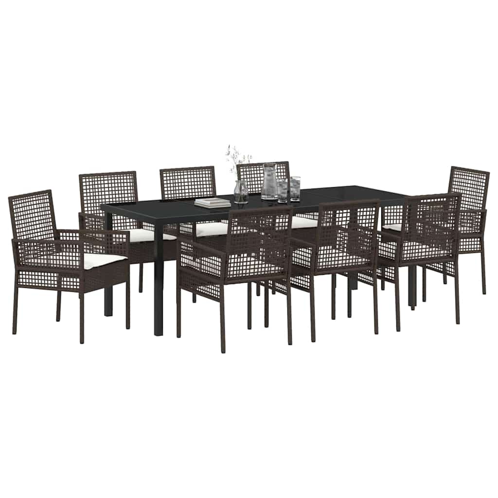 Tuin Eettafelset Met Kussen 9 Pcs Poly Rattan 8-persoons Bruin en crèmewit 200 cm