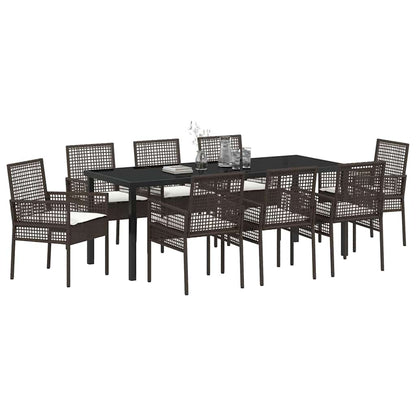 Tuin Eettafelset Met Kussen 9 Pcs Poly Rattan 8-persoons Bruin en crèmewit 200 cm