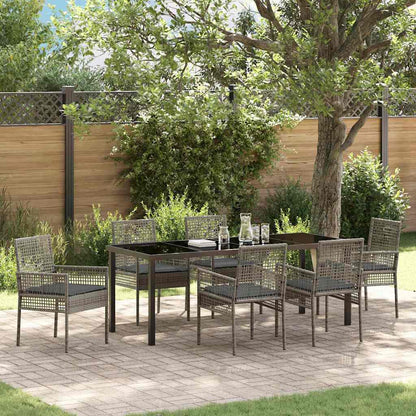 Tuin Eettafelset Met Kussen 7 Pcs Poly Rattan 6-persoons grijs en donkergrijs 200 cm