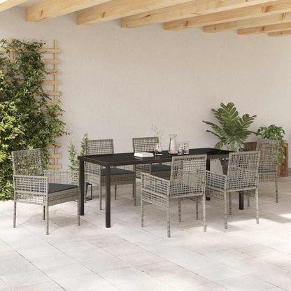 Tuin Eettafelset Met Kussen 7 Pcs Poly Rattan 6-persoons grijs en donkergrijs 200 cm
