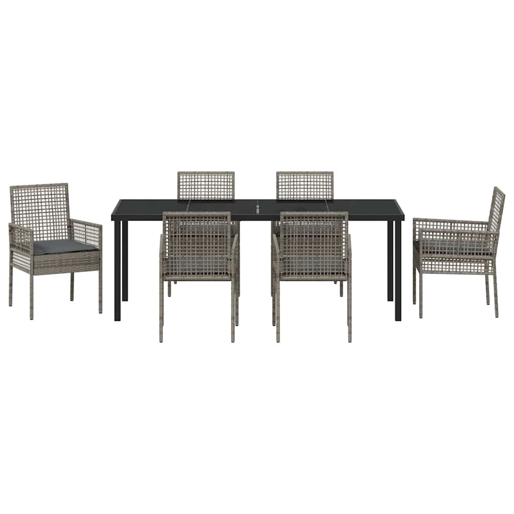 Tuin Eettafelset Met Kussen 7 Pcs Poly Rattan 6-persoons grijs en donkergrijs 200 cm