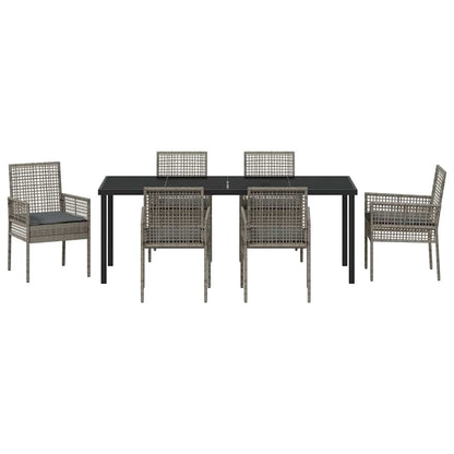 Tuin Eettafelset Met Kussen 7 Pcs Poly Rattan 6-persoons grijs en donkergrijs 200 cm