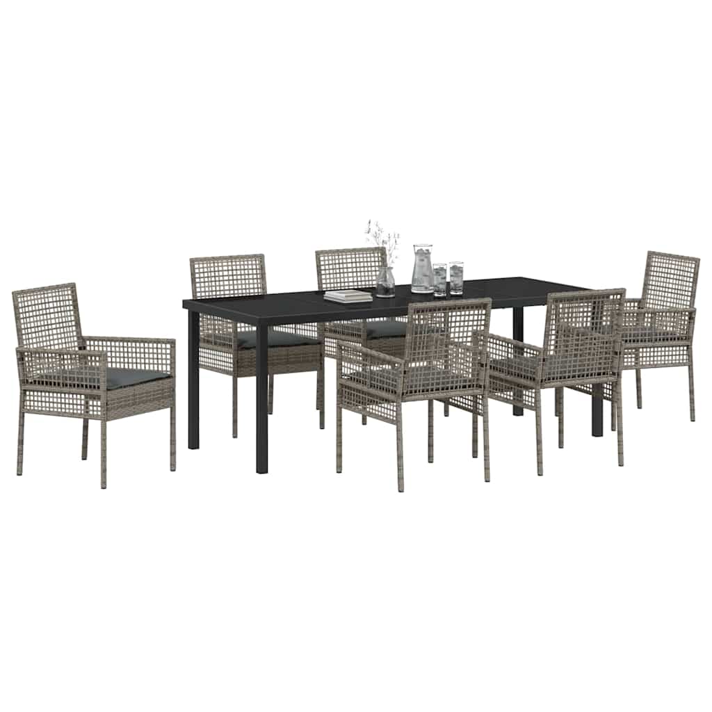 Tuin Eettafelset Met Kussen 7 Pcs Poly Rattan 6-persoons grijs en donkergrijs 200 cm