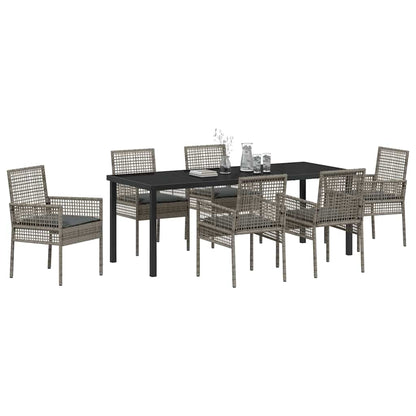 Tuin Eettafelset Met Kussen 7 Pcs Poly Rattan 6-persoons grijs en donkergrijs 200 cm