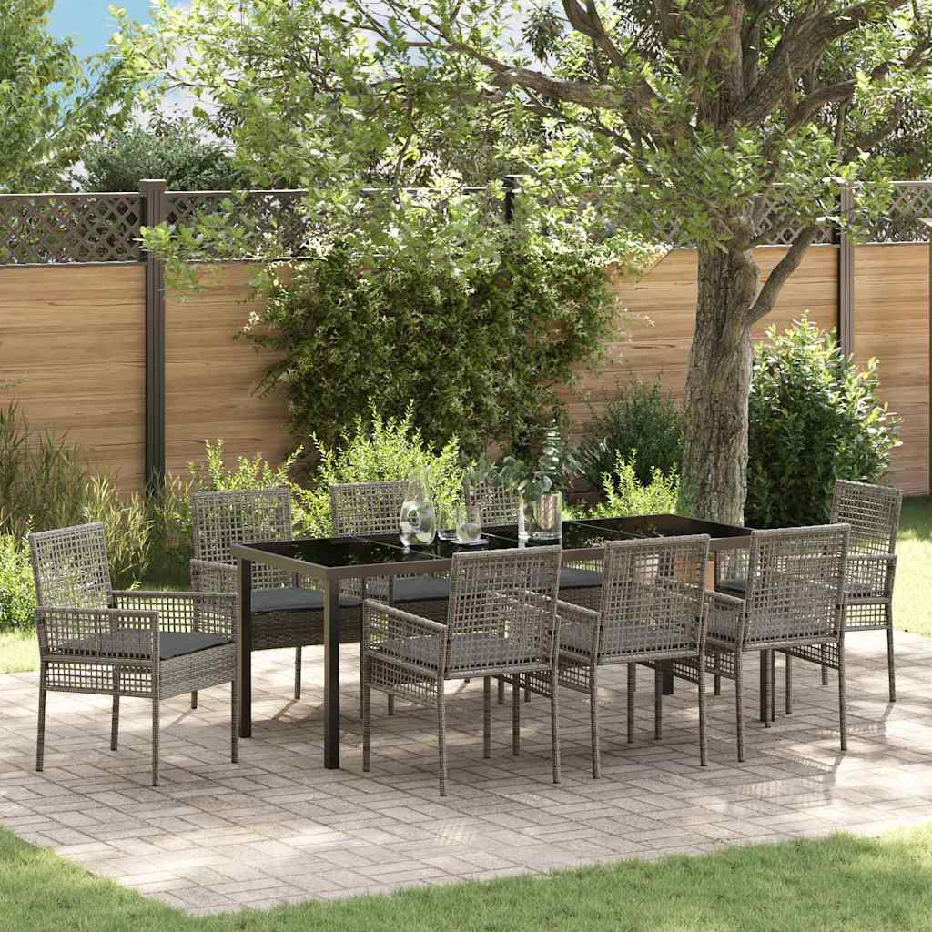 Tuin Eettafelset Met Kussen 9 Pcs Poly Rattan 8-persoons grijs en donkergrijs 200 cm