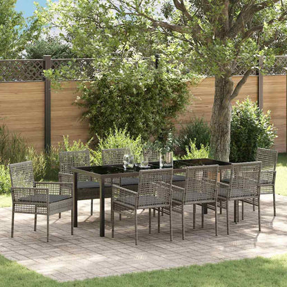 Tuin Eettafelset Met Kussen 9 Pcs Poly Rattan 8-persoons grijs en donkergrijs 200 cm