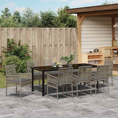 Tuin Eettafelset Met Kussen 9 Pcs Poly Rattan 8-persoons grijs en donkergrijs 200 cm