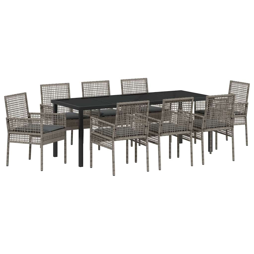 Tuin Eettafelset Met Kussen 9 Pcs Poly Rattan 8-persoons grijs en donkergrijs 200 cm
