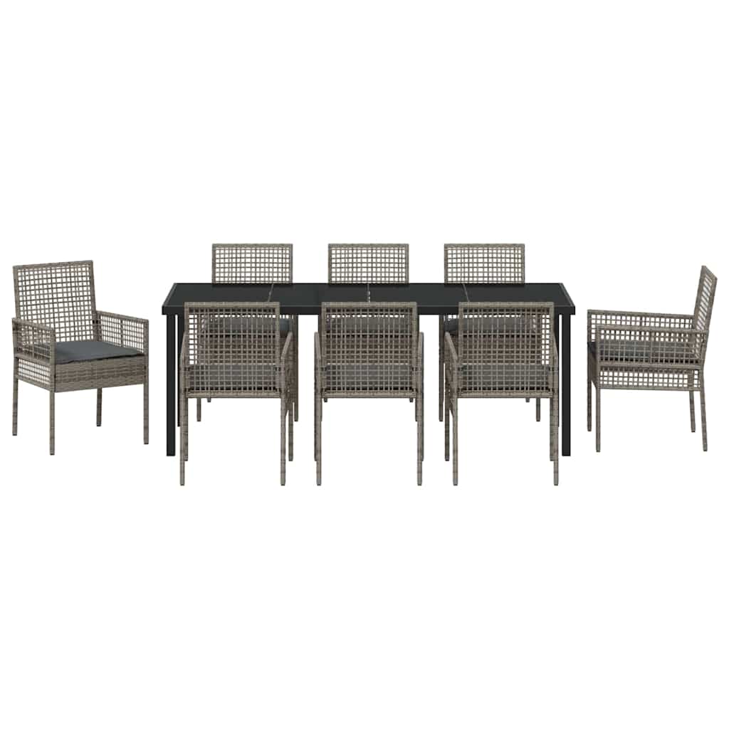 Tuin Eettafelset Met Kussen 9 Pcs Poly Rattan 8-persoons grijs en donkergrijs 200 cm