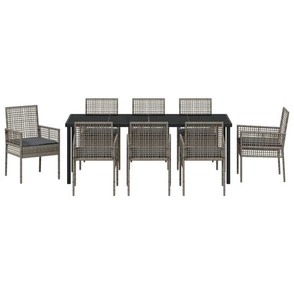 Tuin Eettafelset Met Kussen 9 Pcs Poly Rattan 8-persoons grijs en donkergrijs 200 cm