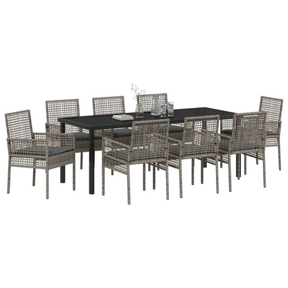 Tuin Eettafelset Met Kussen 9 Pcs Poly Rattan 8-persoons grijs en donkergrijs 200 cm