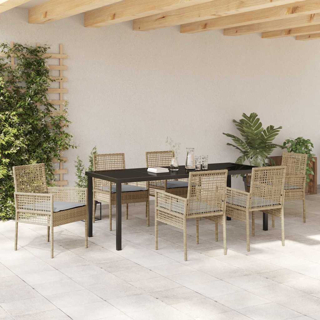 Tuin Eetset Met Kussen 7 Pcs Poly Riet 6-persoons beige en lichtgrijs 200 cm