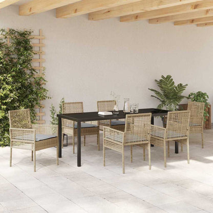 Tuin Eetset Met Kussen 7 Pcs Poly Riet 6-persoons beige en lichtgrijs 200 cm