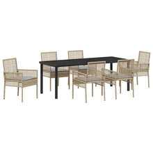 Tuin Eetset Met Kussen 7 Pcs Poly Riet 6-persoons beige en lichtgrijs 200 cm