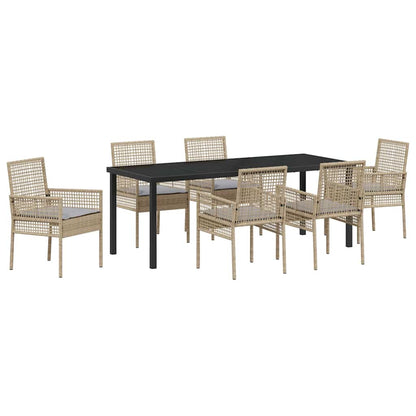 Tuin Eetset Met Kussen 7 Pcs Poly Riet 6-persoons beige en lichtgrijs 200 cm
