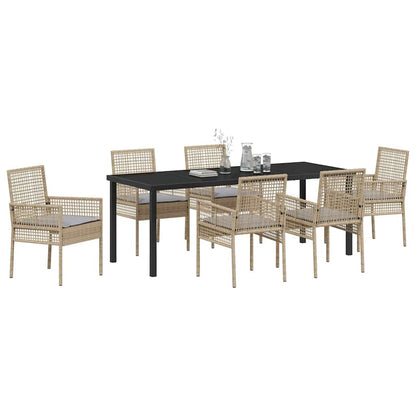 Tuin Eetset Met Kussen 7 Pcs Poly Riet 6-persoons beige en lichtgrijs 200 cm