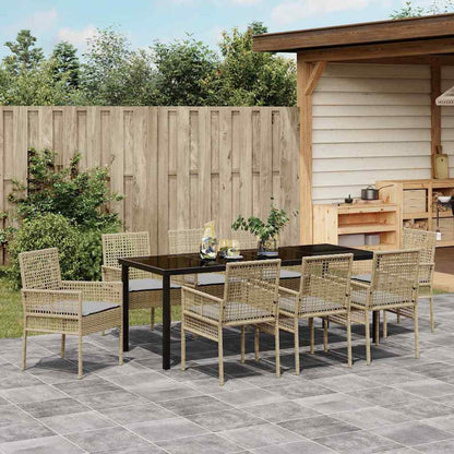 Tuin Eettafelset Met Kussen 9 Pcs Poly Rattan 8-persoons beige en lichtgrijs 200 cm