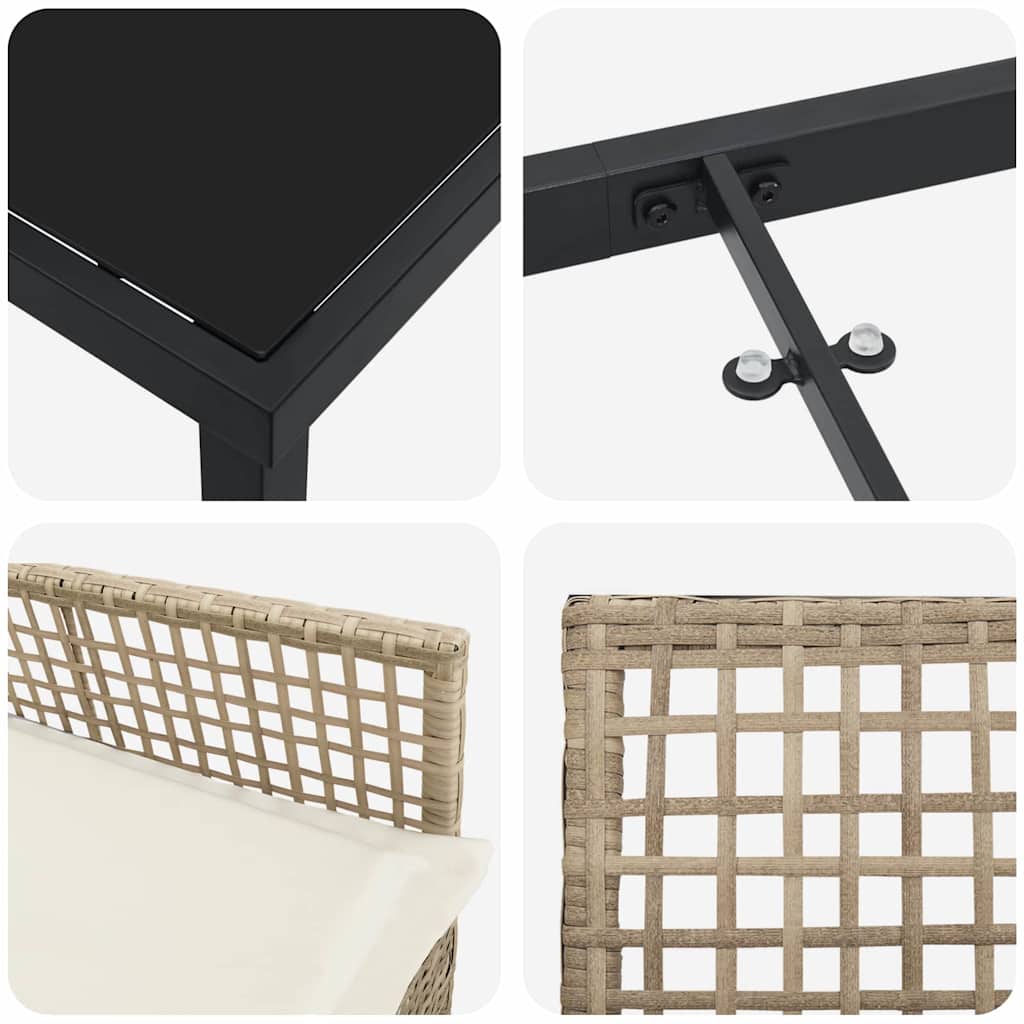 Tuin Eetset Met Kussen 7 Pcs Poly Riet 6-persoons beige en crèmekleurig 200 cm